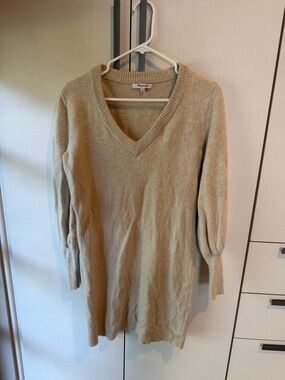 Madewell V-Neck Midi Sweater Dress in Tan